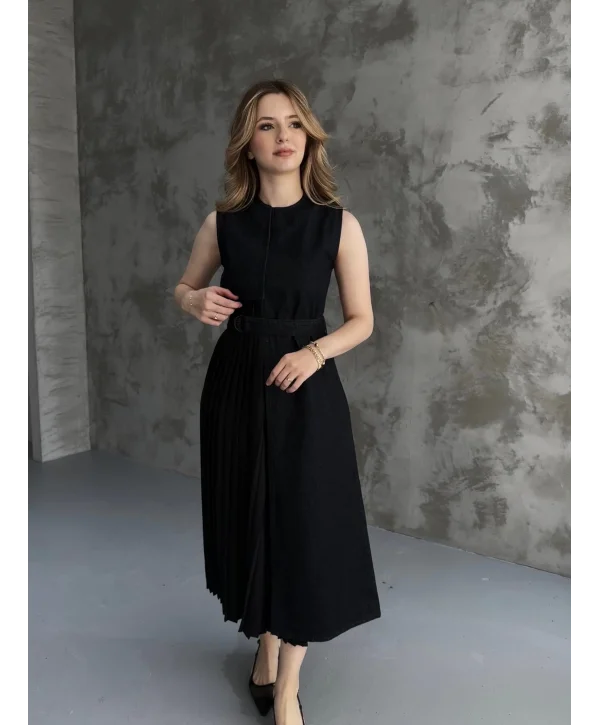 ZR Model Kot Plise Etek Detaylı Elbise