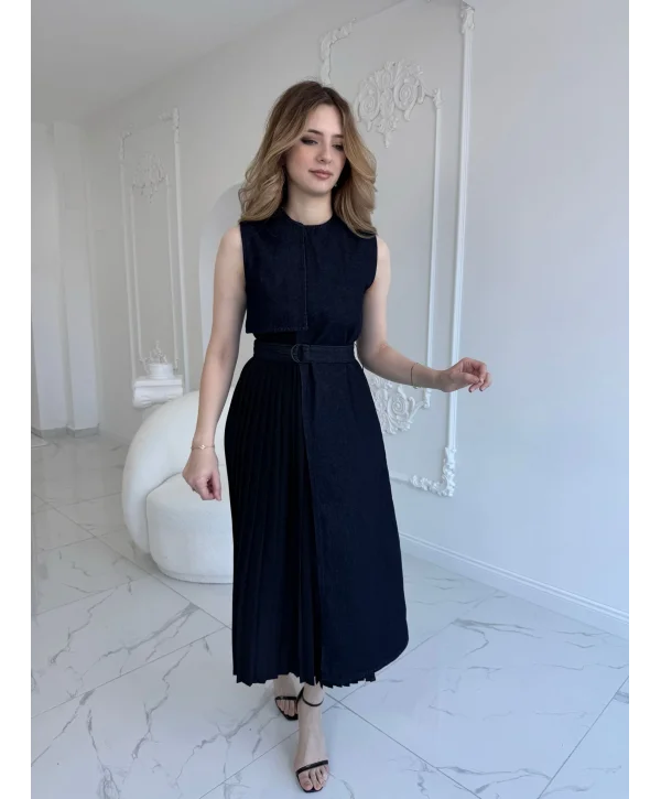 ZR Model Kot Plise Etek Detaylı Elbise