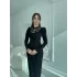 Feminen Dantel Detaylı Uzun Kollu Siyah Elbise