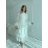 Nakışlı Karolin Kumaş Volanlı Kat Kat Ekru Kuşaklı Elbise