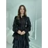 Nakışlı Karolin Kumaş Volanlı Kat Kat Siyah Kuşaklı Elbise