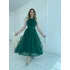 Önü Büzgülü Eteği Fırfırlı Zümrüt Şifon Elbise