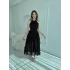 Önü Büzgülü Eteği Fırfırlı Kahve Şifon Elbise
