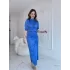 Önü Büzgülü Saten Mavi Elbise