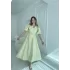 Sivri Bebe Yaka Balon Kollu Sarı Brode Elbise