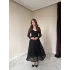 Parla Siyah Pul Parıltılı Midi Boy Elbise