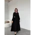 Yanları Büzgülü Etek ve Arkadan Kuşaklı Uzun Siyah Elbise