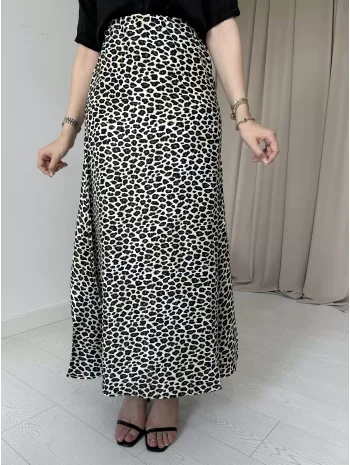 Leopar Desenli Maxi Boy Saten Elbise