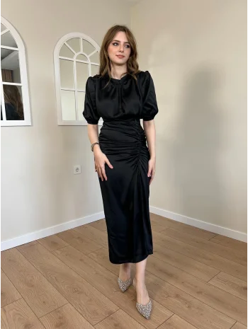 BÜZGÜLÜ PREMİUM SATEN ELBİSE