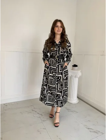 Saten Maxi Boy Kemerli Elbise