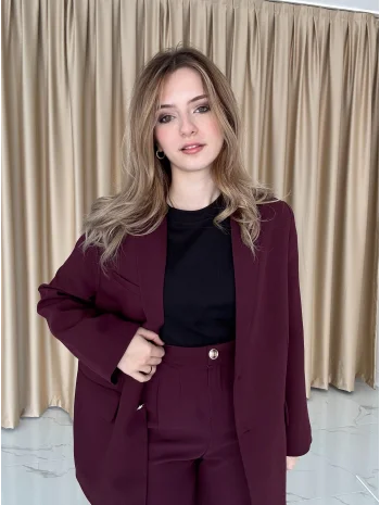 Bordo Blazzer Ceket & Pantolon Takım