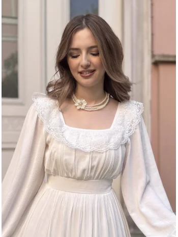 Özel Tasarım Krem Lotus İnci Kolye