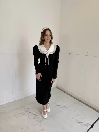 Bebe Yakalı Broş Detaylı vintage elbise