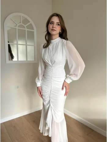 Alina Beyaz Şifon Elbise