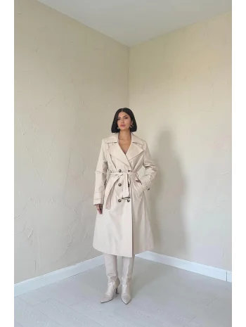 Bej Uzun Kemerli Trençkot