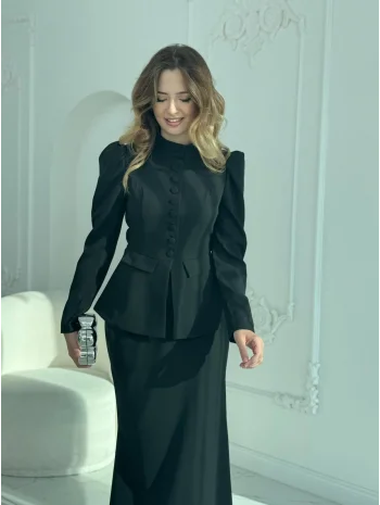 Ceket ve Etek Detaylı Siyah İkili Takım