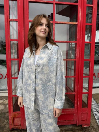 Desenli Pamuk Kumaş Gömlek Pantolon Takım