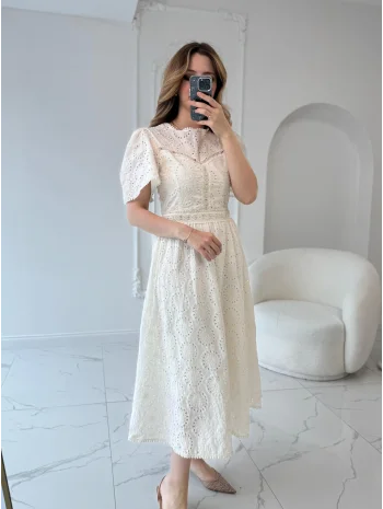 Fiona Fisto Ekru Elbise