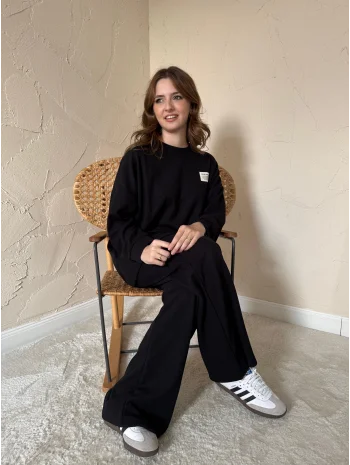 Fitilli Kazak ve Pantolon Takım - Siyah