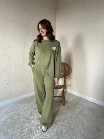 Fitilli Kazak ve Pantolon Takım - Yeşil