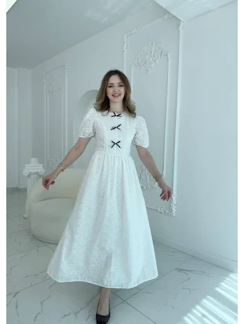 Fiyonk Detaylı Balon Kollu Fisto Elbise