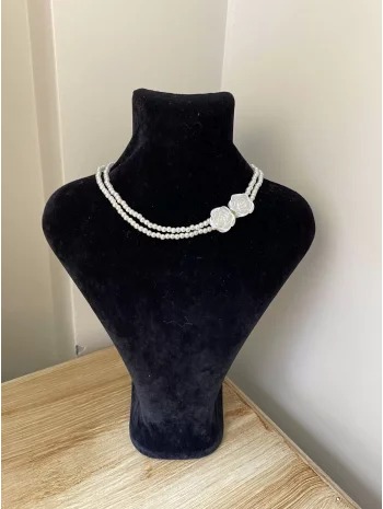 Gül detaylı kolye küpe set