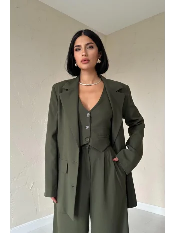 Haki Klas Ceket ve Yelek ve Pantolon Takım