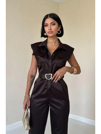 Kahverengi Vatkalı Kemerli Tulum