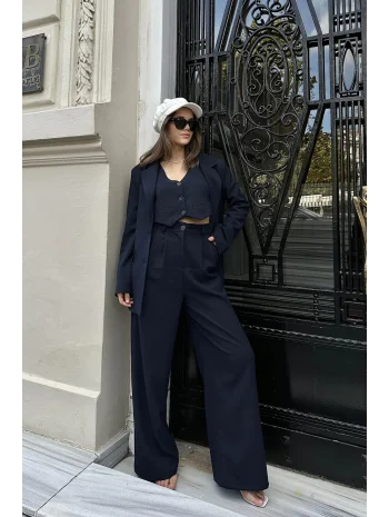Lacivert Klas Ceket ve Yelek ve Pantolon Takım