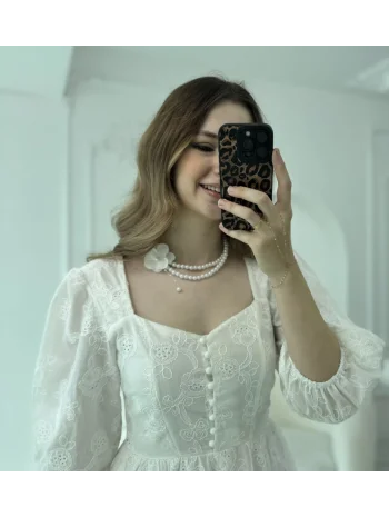 Orkide detay inci kolye