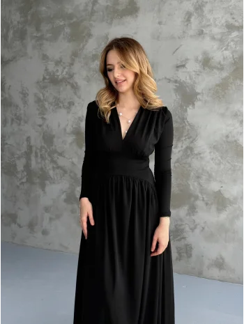 Siyah V Yaka Maxi Boy Elbise
