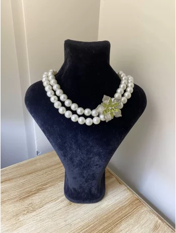 Yeşil Telkari Çiçekli İnci Kolye