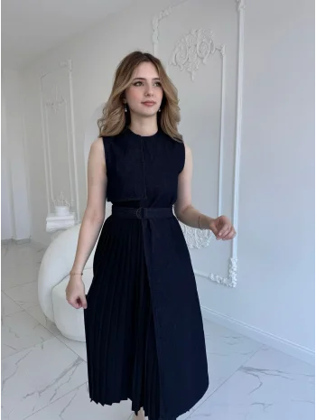 ZR Model Kot Plise Etek Detaylı Elbise