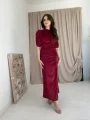 Önü Büzgülü Bordo Saten Elbise
