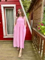 Pembe müslin kumaş maxi boy elbise