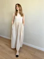 Bej müslin kumaş maxi boy elbise