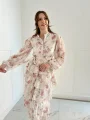 Nakış İşlemeli Pudra Kat Kat Volanlı Elbise