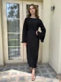 İspanyol Kol Tam Boy Piliseli Siyah Elbise