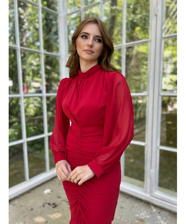Alina Kırmızı Şifon Elbise