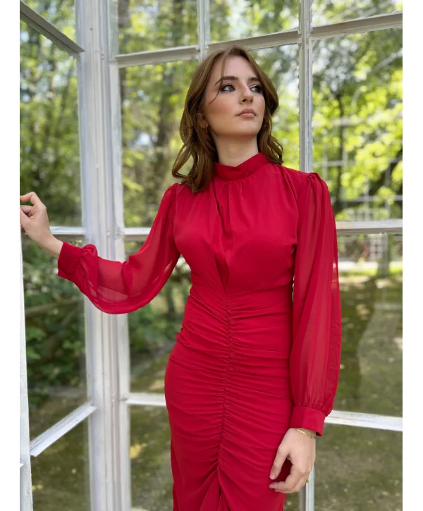 Alina Kırmızı Şifon Elbise