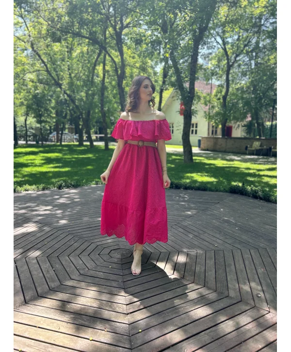 Fuşya Fisto Kemerli Elbise