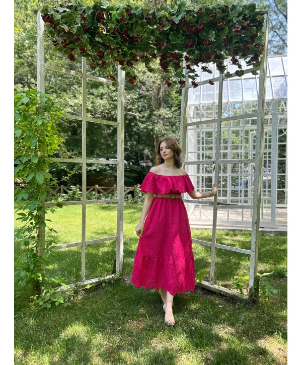 Fuşya Fisto Kemerli Elbise