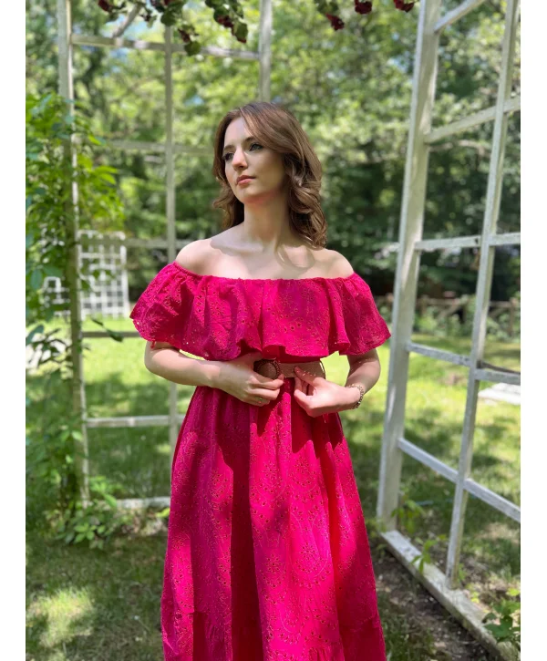 Fuşya Fisto Kemerli Elbise