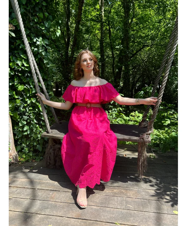 Fuşya Fisto Kemerli Elbise