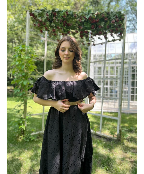 Siyah Fisto Kemerli Elbise