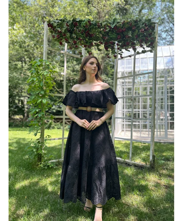 Siyah Fisto Kemerli Elbise