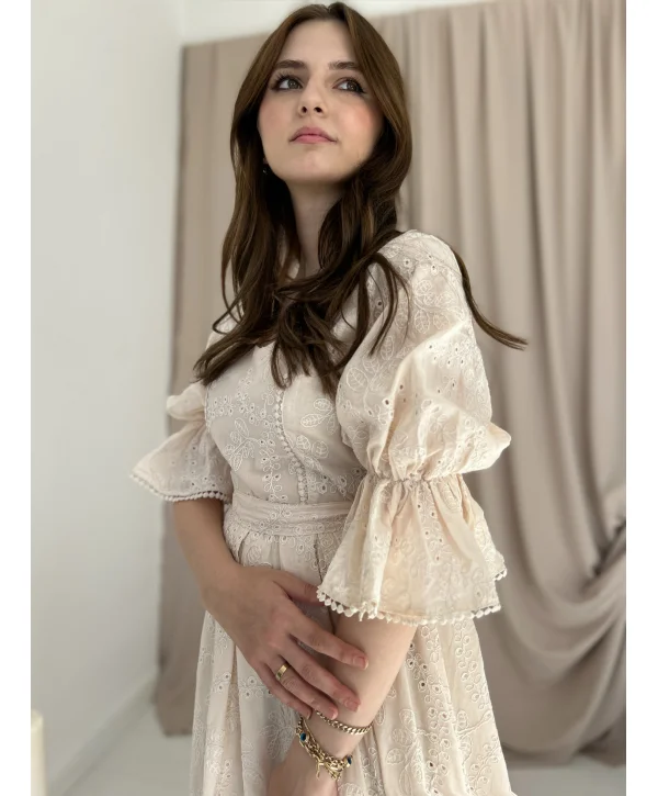 Prenses Bej Vintage Elbise