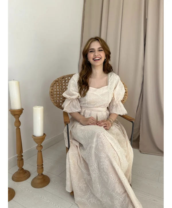 Prenses Bej Vintage Elbise