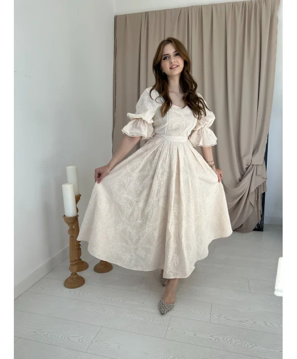 Prenses Bej Vintage Elbise