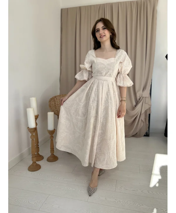 Prenses Bej Vintage Elbise